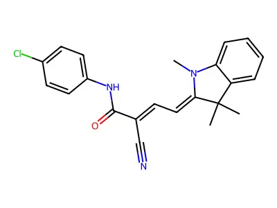 (E,4Z)-N-(4-chlorophenyl)-2-cyano-4-(1,3,3-trimethylindol-2-ylidene)but-2-enamide structure