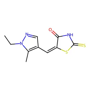 (E)-5-((1-ethyl-5-methyl-1H-pyrazol-4-yl)methylene)-2-thioxothiazolidin-4-one structure