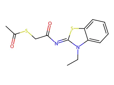 (Z)-S-(2-((3-ethylbenzo[d]thiazol-2(3H)-ylidene)amino)-2-oxoethyl) ethanethioate structure