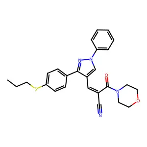 (Z)-2-(morpholine-4-carbonyl)-3-(1-phenyl-3-(4-(propylthio)phenyl)-1H-pyrazol-4-yl)acrylonitrile structure