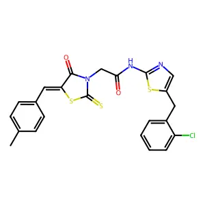 N-[5-(2-chlorobenzyl)-1,3-thiazol-2-yl]-2-[(5Z)-5-(4-methylbenzylidene)-4-oxo-2-thioxo-1,3-thiazolidin-3-yl]acetamide structure