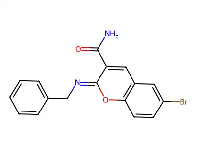 (2Z)-2-(benzylimino)-6-bromo-2H-chromene-3-carboxamide structure