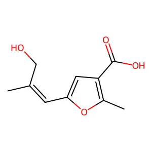 (E)-5-(3-hydroxy-2-methylprop-1-en-1-yl)-2-methylfuran-3-carboxylic acid structure