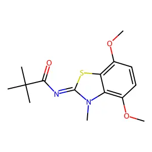 N-(4,7-dimethoxy-3-methyl-1,3-benzothiazol-2-ylidene)-2,2-dimethylpropanamide structure
