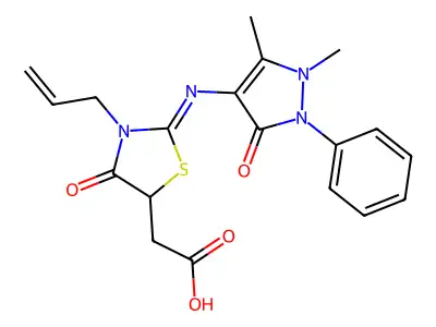 {3-allyl-2-[(1,5-dimethyl-3-oxo-2-phenyl-2,3-dihydro-1H-pyrazol-4-yl)imino]-4-oxo-1,3-thiazolidin-5-yl}acetic acid structure