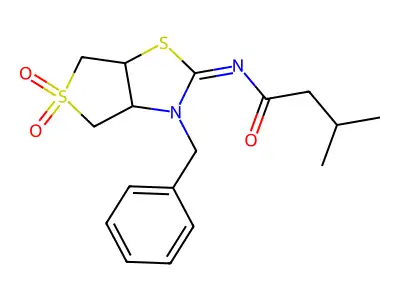 N-[(2Z)-3-benzyl-5,5-dioxidotetrahydrothieno[3,4-d][1,3]thiazol-2(3H)-ylidene]-3-methylbutanamide structure