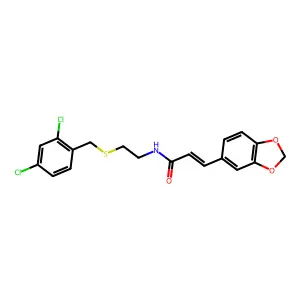 (E)-3-(1,3-benzodioxol-5-yl)-N-[2-[(2,4-dichlorophenyl)methylsulfanyl]ethyl]prop-2-enamide structure