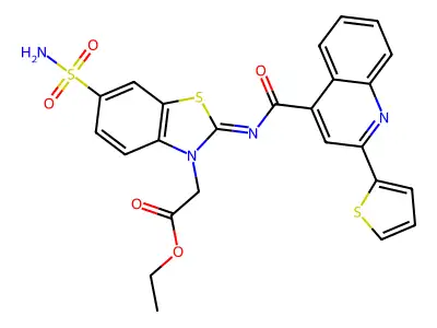 ethyl 2-[6-sulfamoyl-2-(2-thiophen-2-ylquinoline-4-carbonyl)imino-1,3-benzothiazol-3-yl]acetate structure