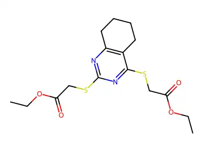 Diethyl 2,2'-((5,6,7,8-tetrahydroquinazoline-2,4-diyl)bis(sulfanediyl))diacetate structure