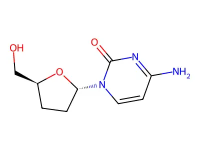 4-amino-1-[(2S,5S)-5-(hydroxymethyl)tetrahydrofuran-2-yl]pyrimidin-2-one structure