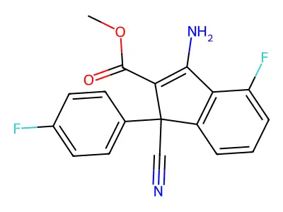 methyl 3-amino-1-cyano-4-fluoro-1-(4-fluorophenyl)-1H-indene-2-carboxylate structure