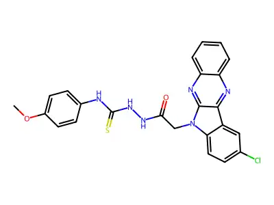 6H-Indolo(2,3-b)quinoxaline-6-acetic acid, 9-chloro-, 2-(((4-methoxyphenyl)amino)thiocarbonyl)hydrazide structure