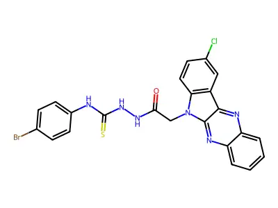 6H-Indolo(2,3-b)quinoxaline-6-acetic acid, 9-chloro-, 2-(((4-bromophenyl)amino)thiocarbonyl)hydrazide structure