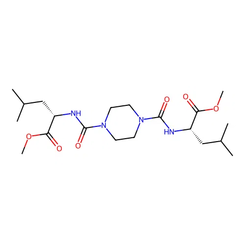 (2S,2'S)-dimethyl 2,2'-((piperazine-1,4-dicarbonyl)bis(azanediyl))bis(4-methylpentanoate) structure