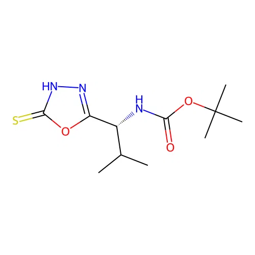 (R)-tert-butyl (1-(5-mercapto-1,3,4-oxadiazol-2-yl)-2-methylpropyl)carbamate structure