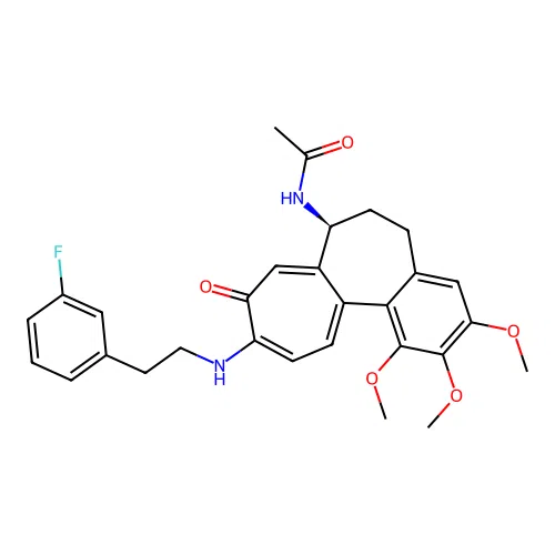 (S)-N-(10-((3-fluorophenethyl)amino)-1,2,3-trimethoxy-9-oxo-5,6,7,9-tetrahydrobenzo[a]heptalen-7-yl)acetamide structure