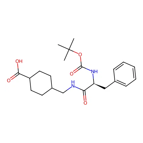 trans-4-({[N-(tert-butoxycarbonyl)-L-phenylalanyl]amino}methyl)cyclohexanecarboxylic acid structure