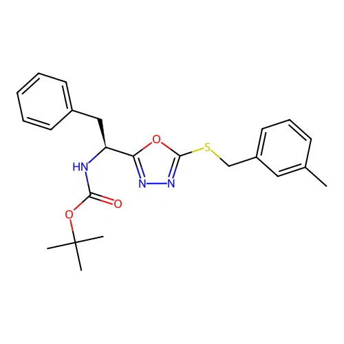 (S)-tert-butyl (1-(5-((3-methylbenzyl)thio)-1,3,4-oxadiazol-2-yl)-2-phenylethyl)carbamate structure