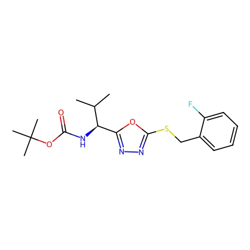 (S)-tert-butyl (1-(5-((2-fluorobenzyl)thio)-1,3,4-oxadiazol-2-yl)-2-methylpropyl)carbamate structure
