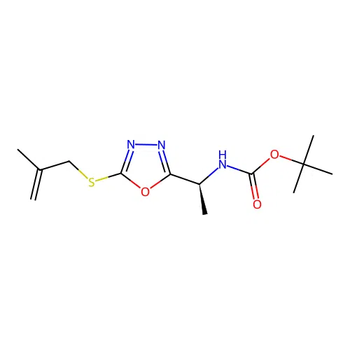 (S)-tert-butyl (1-(5-((2-methylallyl)thio)-1,3,4-oxadiazol-2-yl)ethyl)carbamate structure