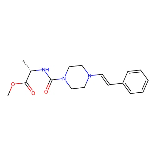 (S,E)-methyl 2-(4-styrylpiperazine-1-carboxamido)propanoate structure