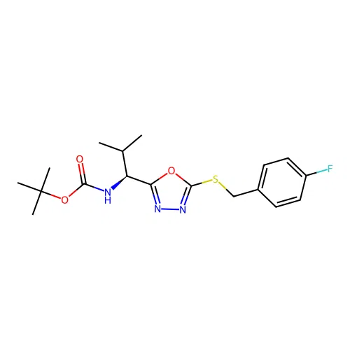 (S)-tert-butyl (1-(5-((4-fluorobenzyl)thio)-1,3,4-oxadiazol-2-yl)-2-methylpropyl)carbamate structure