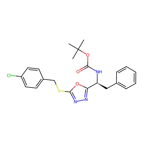 (S)-tert-butyl (1-(5-((4-chlorobenzyl)thio)-1,3,4-oxadiazol-2-yl)-2-phenylethyl)carbamate structure