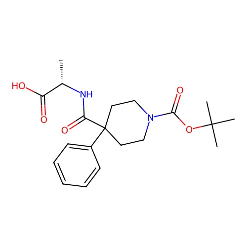 (S)-2-(1-(tert-butoxycarbonyl)-4-phenylpiperidine-4-carboxamido)propanoic acid structure