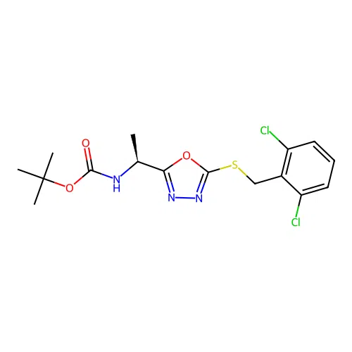 (S)-tert-butyl (1-(5-((2,6-dichlorobenzyl)thio)-1,3,4-oxadiazol-2-yl)ethyl)carbamate structure
