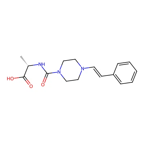 (S,E)-2-(4-styrylpiperazine-1-carboxamido)propanoic acid structure