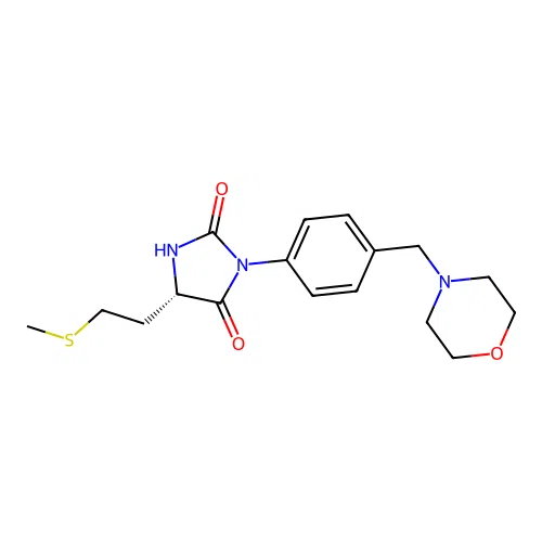 (5S)-5-(2-methylsulfanylethyl)-3-[4-(morpholin-4-ylmethyl)phenyl]imidazolidine-2,4-dione structure