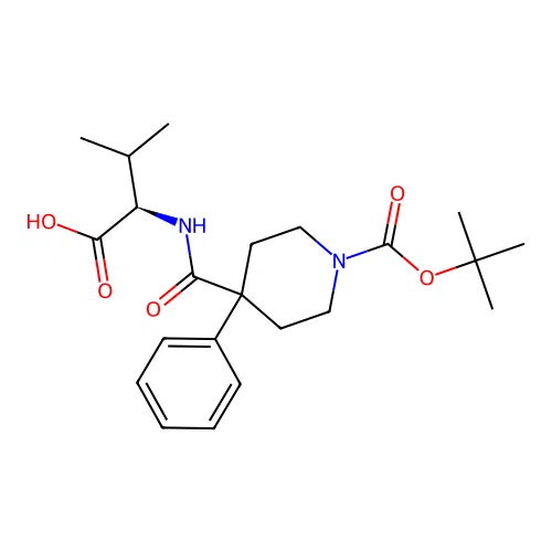 (R)-2-(1-(tert-butoxycarbonyl)-4-phenylpiperidine-4-carboxamido)-3-methylbutanoic acid structure