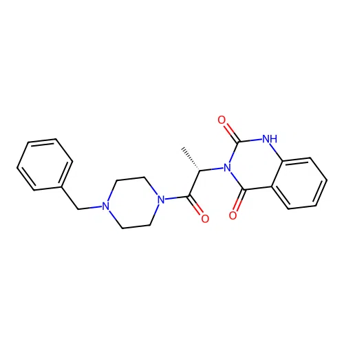 (S)-3-(1-(4-benzylpiperazin-1-yl)-1-oxopropan-2-yl)quinazoline-2,4(1H,3H)-dione structure