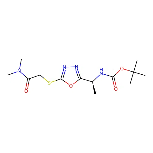 (S)-tert-butyl (1-(5-((2-(dimethylamino)-2-oxoethyl)thio)-1,3,4-oxadiazol-2-yl)ethyl)carbamate structure