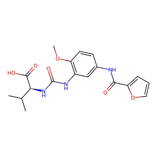 N-({5-[(furan-2-ylcarbonyl)amino]-2-methoxyphenyl}carbamoyl)-L-valine structure