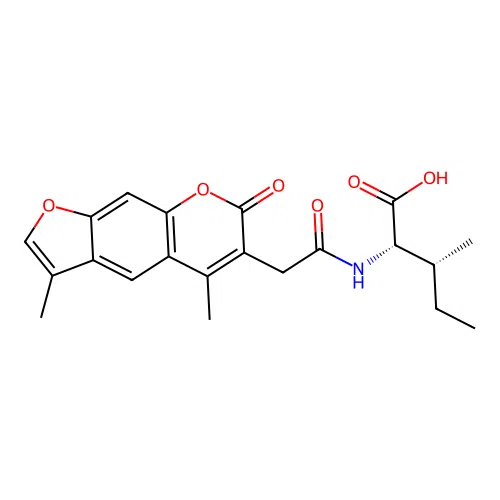 (2S,3R)-2-(2-(3,5-dimethyl-7-oxo-7H-furo[3,2-g]chromen-6-yl)acetamido)-3-methylpentanoic acid structure