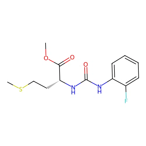 methyl N-[(2-fluorophenyl)carbamoyl]-D-methioninate structure