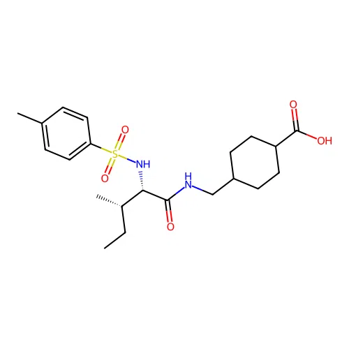 trans-4-[({N-[(4-methylphenyl)sulfonyl]-L-isoleucyl}amino)methyl]cyclohexanecarboxylic acid structure