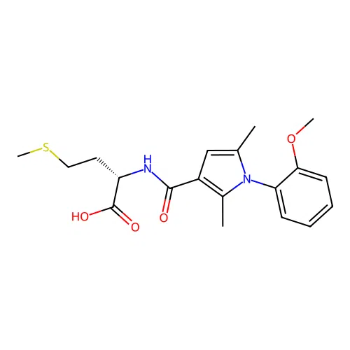 N-{[1-(2-methoxyphenyl)-2,5-dimethyl-1H-pyrrol-3-yl]carbonyl}-L-methionine structure
