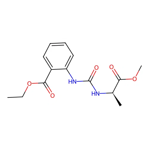 ethyl 2-({[(2R)-1-methoxy-1-oxopropan-2-yl]carbamoyl}amino)benzoate structure