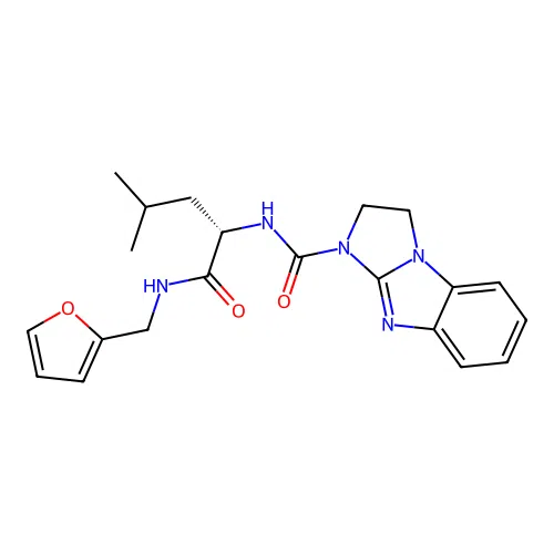 (S)-N-(1-((furan-2-ylmethyl)amino)-4-methyl-1-oxopentan-2-yl)-2,3-dihydro-1H-benzo[d]imidazo[1,2-a]imidazole-1-carboxamide structure