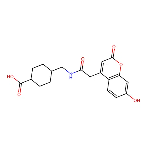 4-[[[2-(7-hydroxy-2-oxochromen-4-yl)acetyl]amino]methyl]cyclohexane-1-carboxylic acid structure