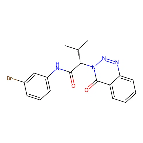 (2S)-N-(3-bromophenyl)-3-methyl-2-(4-oxo-1,2,3-benzotriazin-3(4H)-yl)butanamide structure