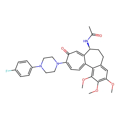 (S)-N-(10-(4-(4-fluorophenyl)piperazin-1-yl)-1,2,3-trimethoxy-9-oxo-5,6,7,9-tetrahydrobenzo[a]heptalen-7-yl)acetamide structure