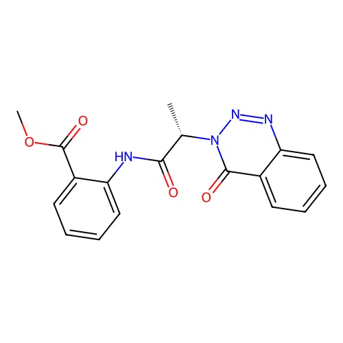 methyl 2-{[(2S)-2-(4-oxo-1,2,3-benzotriazin-3(4H)-yl)propanoyl]amino}benzoate structure