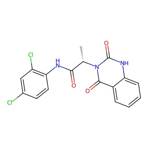 (2S)-N-(2,4-dichlorophenyl)-2-(2-hydroxy-4-oxoquinazolin-3(4H)-yl)propanamide structure