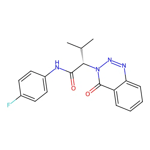 (2S)-N-(4-fluorophenyl)-3-methyl-2-(4-oxo-1,2,3-benzotriazin-3(4H)-yl)butanamide structure