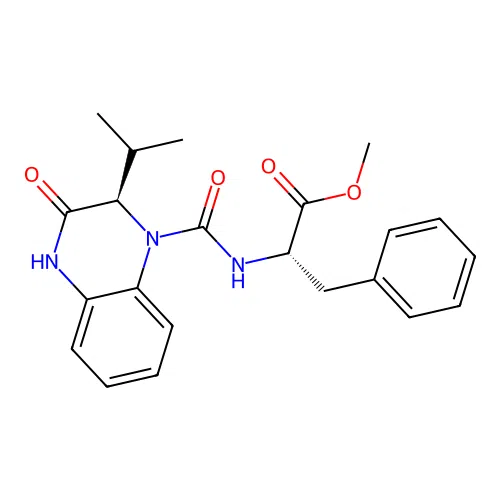 (S)-methyl 2-((R)-2-isopropyl-3-oxo-1,2,3,4-tetrahydroquinoxaline-1-carboxamido)-3-phenylpropanoate structure
