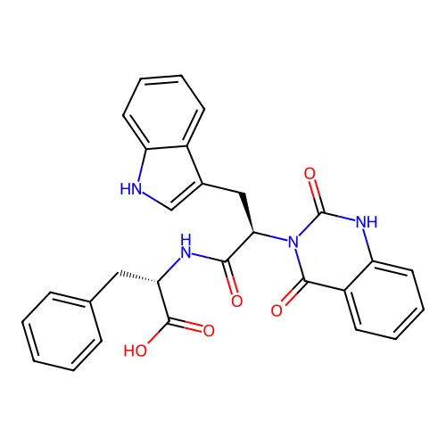 (S)-2-((R)-2-(2,4-dioxo-1,2-dihydroquinazolin-3(4H)-yl)-3-(1H-indol-3-yl)propanamido)-3-phenylpropanoic acid structure