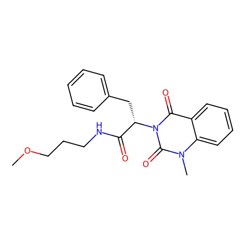 (2S)-N-(3-methoxypropyl)-2-(1-methyl-2,4-dioxoquinazolin-3-yl)-3-phenylpropanamide structure